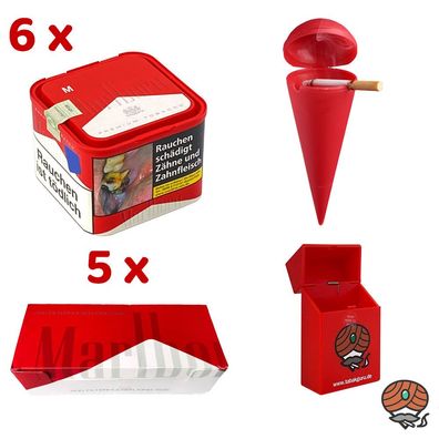 Marlboro Red/Rot Feinschnitt Tabak M Dose 6x 70g, Hülsen, Strandascher