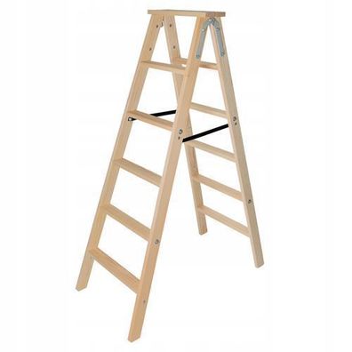 KADAX Holzleiter, Malerleiter, Stehleiter, mit Stahlhaken, 6 Stufen