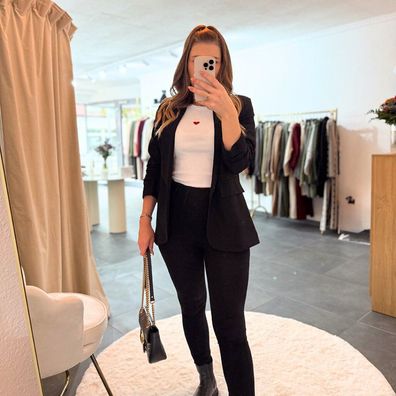 Damen Blazer Annika Dunkelblau One Size (XS-XL) Ärmel mit Raffungen Elegant Frauen