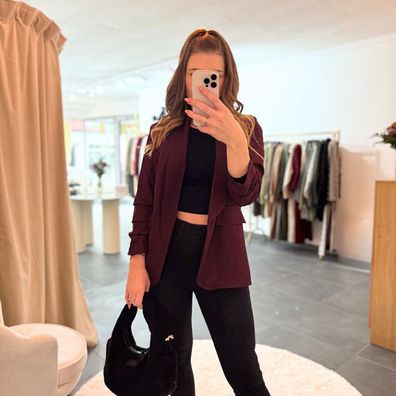 Damen Blazer Annika Weinrot One Size (XS-XL) Ärmel mit Raffungen Elegant Frauen