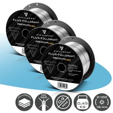 Stahlwerk Fülldraht 3er Set FLUX E71T-GS 0,9 mm 0,45 kg Drahtrolle D100 MIG MAG