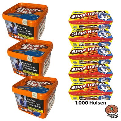 Fargo Stopf-Box Volumentabak Eimer 3x 155g, 1000 Fargo Hülsen