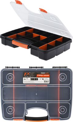 Sortimentskasten Organizer Schraubenmagazin Werkzeugkasten Angelkoffer schwarz/orange