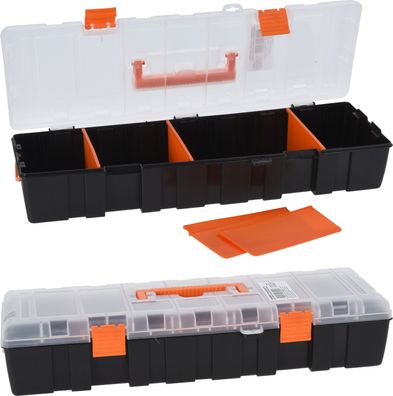 Sortimentskasten Organizer Schraubenmagazin Werkzeugkasten Angelkoffer schwarz/orange