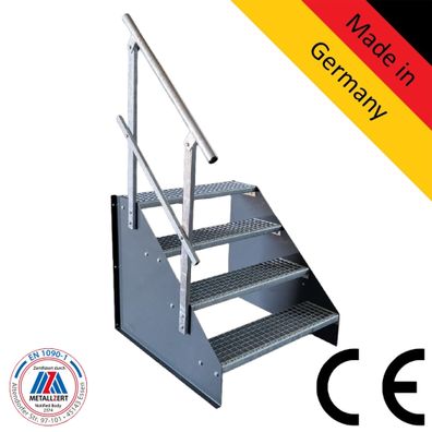 4 Stufen Treppe Breite 60 - 160 cm Standtreppe Höhe 84 cm anthrazit 1x Geländer