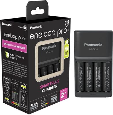 Eneloop Pro Ladegerät mit 4x AA Akkus 2500 mAh – Schnellladegerät Set