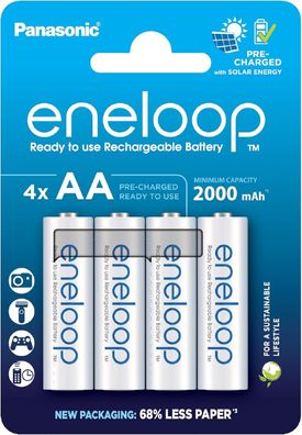 Eneloop NiMH AA Akkus 4 Stk. – 2000 mAh, wiederaufladbare Batterien mit Solarenerg