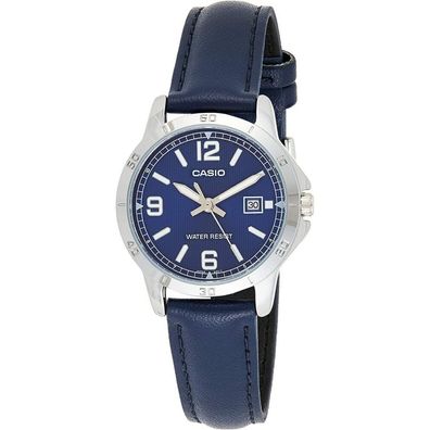 Casio LTP-V004L-2B Women's Blue Leather Band Blue Dial Date Analog Dress Watch