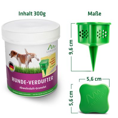 Gardigo Hunde-Verdufter Granulat (300g) mit Beet-Stecker – Hundeabwehr für Garten