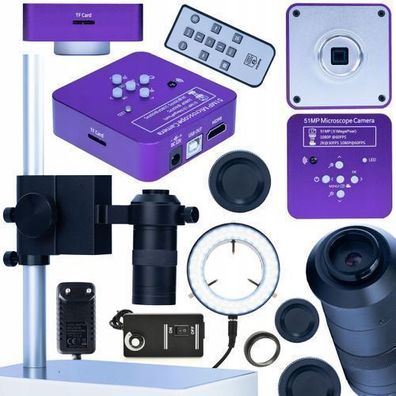 Rosfix Set Mikroskopkamera 51MP + Objektiv 100x + LED Licht | HDMI USB C-Mount