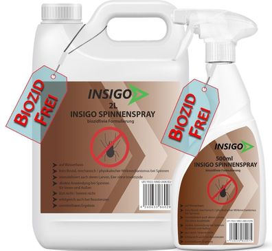 INSIGO 2L + 500ml Anti Spinnenspray Mittel Schutz Abwehr vertreiben gegen Spinnen ex