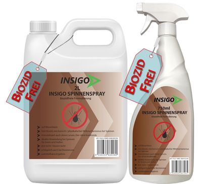 INSIGO 2L + 750ml Anti Spinnenspray Mittel Schutz Abwehr vertreiben gegen Spinnen ex