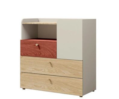 Kommode Yuki Y10 Schubladenschrank graubeige/ geölte Eiche/ Koral