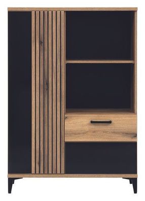 Hochschrank Aris AS Wohnzimmerschrank 2 Türiger Highboard Evoke Eiche/ Schwarz Glanz