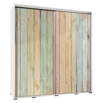 Schwebetürenschrank Penelopa 205 Kleidereschrank mit Grafiken Pastelholz