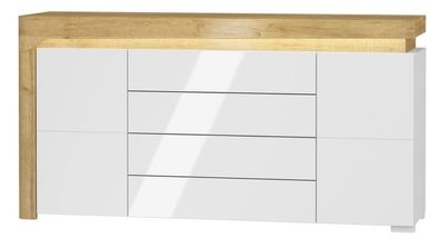 THEO THK-3 Kommode, 159 cm, Eiche Riviera/ Weiß — Stilvolles Sideboard
