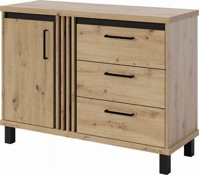 Kompakte Eleganz: Kommode NADIA ND8, 112x83x41 cm, Artisan Eiche/ Schwarz