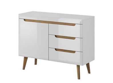 Kommode Sideboard NORDI in Skandinavische Stil Weiß/ Weiß Hochglanz