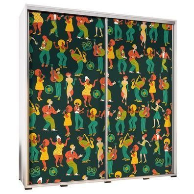 Schwebetürenschrank Penelopa 205 Kleidereschrank mit Grafiken Retro-Party 2