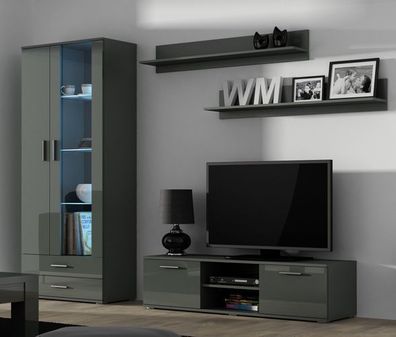 Moderne Wohnwand Soho 11 mit Blauer LED Beleuchtung