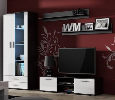Wohnwand SOHO 11 - Modernes Design in Schwarz/ Weiß