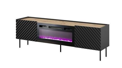 Fernsehschrank Onda 2D Tv-Lowboard Unterschrank MDF Schwarz mit Elektrichem Kamin