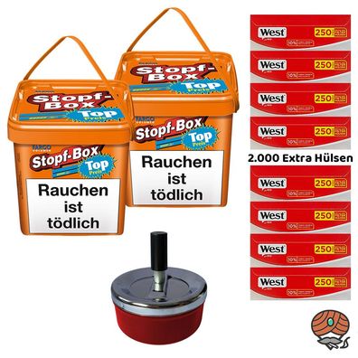 Fargo Stopf-Box 2x 420g Volumentabak, 2000 West Extra Hülsen, Drehascher