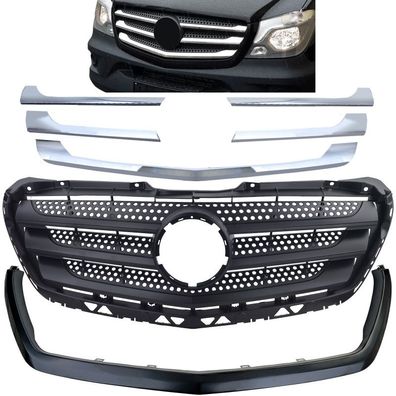 Kühlergrill mit Chrom + Rahmen passt für Mercedes Sprinter W906 Facelift 2013–18