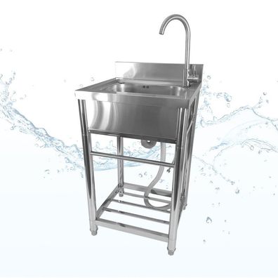 Spültisch freistehend, Wasserhahn mit Kalt Warm Anschluss, Spülbecken Größe M : M