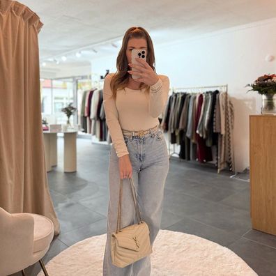 Body U-Boot-Ausschnitt Karla Creme Druckknopf Onesize (XS-XL) elegant Shirt Frau