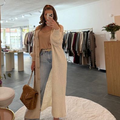 Strickjacke Langer Cardigan Damen „Lotta“ Creme Onesize (XS-XL) Frauen Frau