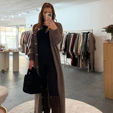 Strickjacke Langer Cardigan Damen „Lotta“ Braun Onesize (XS-XL) Frauen Frau