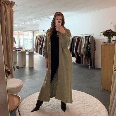 Strickjacke Langer Cardigan Damen „Lotta“ Olivgrün Onesize (XS-XL) Frauen Frau