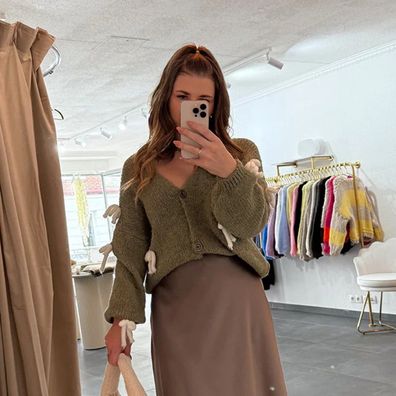 Strickjacke Damen Cardigan mit Schleifen „Anna“ Khaki Onesize XS-XL Frauen Frau