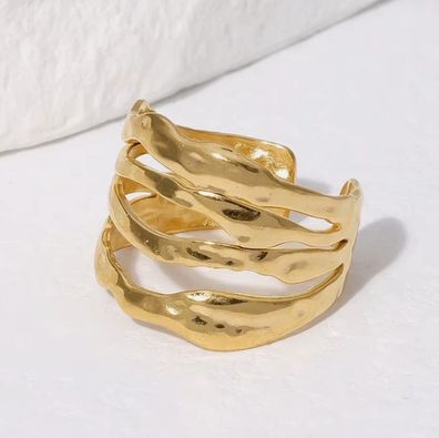 Eleganter Boho Statement-Ring für Damen - Mehrschichtig, Gehämmert, Verstellbar, Edel