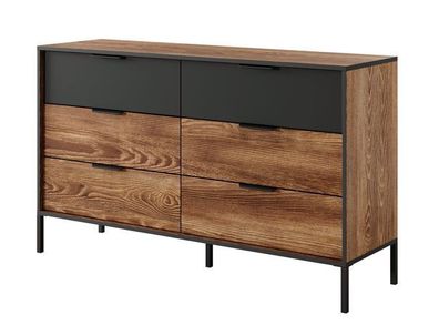 Kommode 137x81x40 cm MLTON - B mit 6 Schubladen Schlafzimmer Kastanie/ Anthrazit