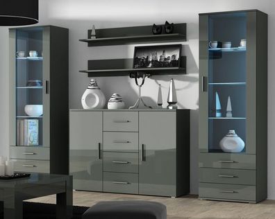 Wohnwand SOHO 3 - Moderne Schrankwand mit LED Beleuchtung