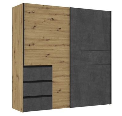 Kleiderschrank Winn II Schwebetürenschrank Schrank 2 Kleiderstangen 3 Schubladen