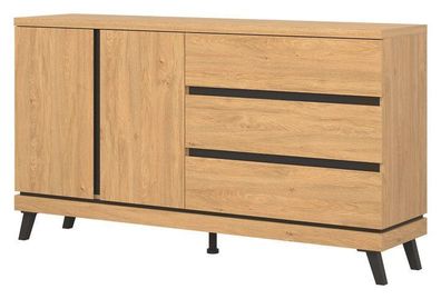 Kommode ATE 03 Sideboard 160x89x39 cm 2 Türen 3 Schublade Steineiche/ Schwarz