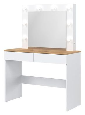 Schminktisch REMI RM16 mit Spiegel 2 Schubladen und Led licht Weiß/ Evoke Eiche