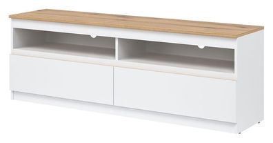 Fernsehschrank REMI RM01 Tv-Schrank 150,5x52x37 cm Lowboard Weiß/ Evoke Eiche