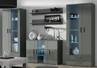 Wohnwand SOHO 10 - Modernes Grau/ Grau Hochglanz Design