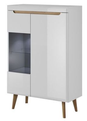 Vitrine NORDI Vitrinenschrank mit LED Beleuchtung Weiß/ Weiß Hochglan)
