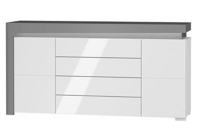 Sideboard 159 cm THEA White WHK-3 Kommode 2 türiger mit 4 Schubladen Beleuchtng
