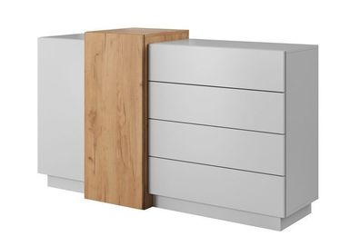 Kommode 3D Sideboard mit 2 Türen 4 Schubladen Weiß Craft Eiche