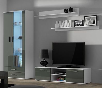 Wohnwand SOHO 11: Moderner Hochglanz-Schrank mit Beleuchtung