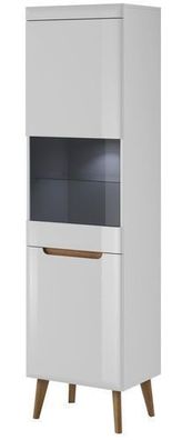 Vitrine NORDI Vitrinenschrank Mit LED Beleuchtung Weiß/ Weiß Hochglanz