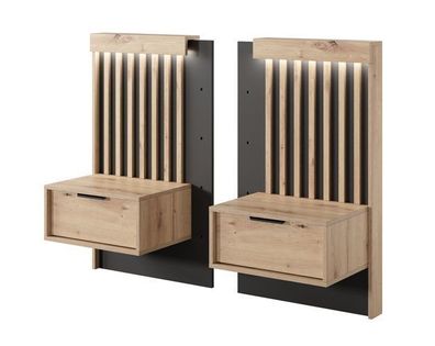 2 x Nachttisch TALLY - D Nachtschrank Nachtkästchen Artisan Eiche/ Anthrazit