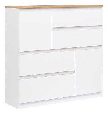 Kommode 75x105x35 cm REMI RM06 mit 2 Türen 4 Schubladen Weiß/ Evoke Eiche