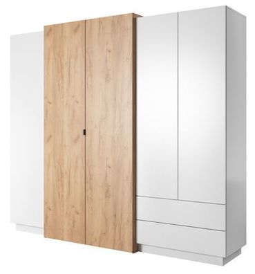 Kleiderschrank 3D Schrank 4 türiger mit 1 Kleiderstange 1 Ausziehstange Spiegel innen